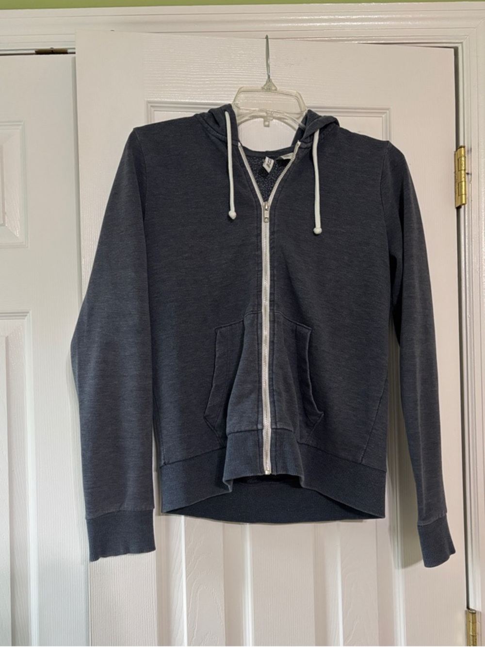 H&M Dark Gray Zip-Up Hoodie with White Drawstrings